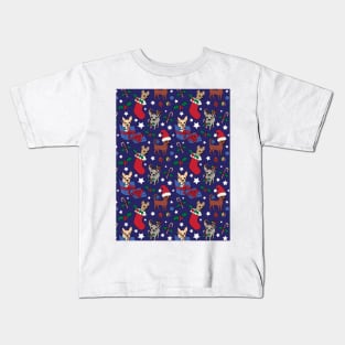 Christmas Chis! Christmas chihuahuas print in navy blue Kids T-Shirt